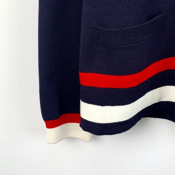 DW0131 Gucci Navy Wool Cardigan With Red & White Trim Gold Buttons Logo - Picture 4 of 7